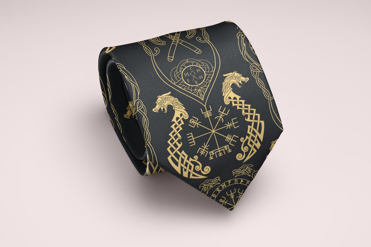 Viking Vegvisir Compass Leather Accessory - Viking Tie, Norse Necktie, Vegvisir Tie, Viking Wedding