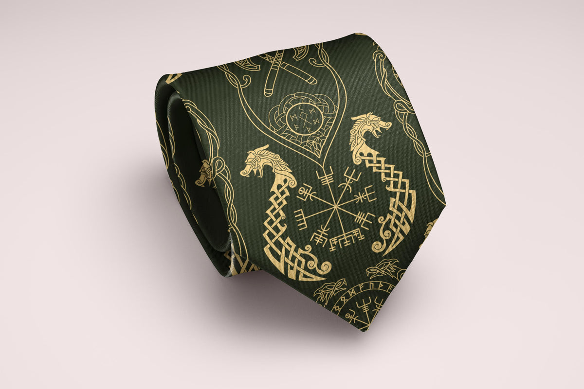 Viking Vegvisir Compass Leather Accessory - Viking Tie, Norse Necktie, Vegvisir Tie, Viking Wedding