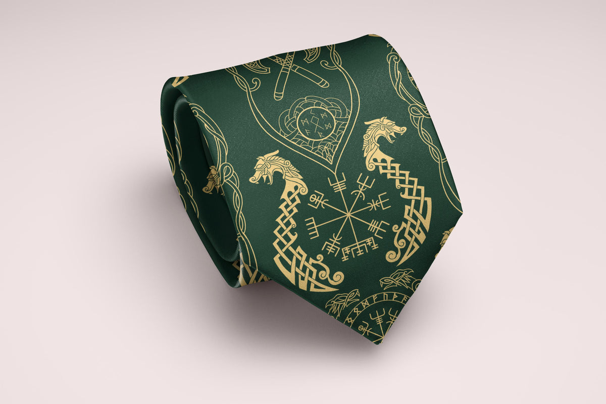 Viking Vegvisir Compass Leather Accessory - Viking Tie, Norse Necktie, Vegvisir Tie, Viking Wedding
