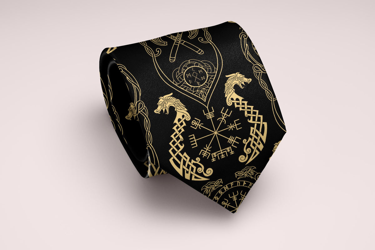 Viking Vegvisir Compass Leather Accessory - Viking Tie, Norse Necktie, Vegvisir Tie, Viking Wedding