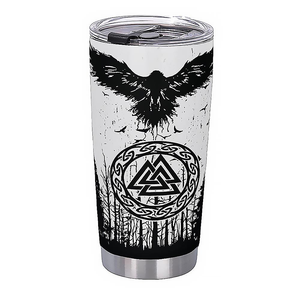 Viking Odin Mug - Custom Nordic Viking Mug with Raven & Dragon, Odin Tankard, Handmade Scandinavian