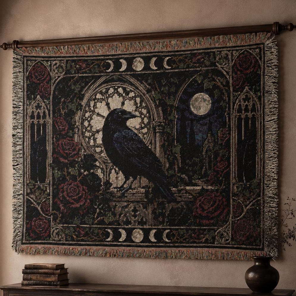 Viking Raven Blanket - Viking Longship Tapestry Wall Hanging Norse Raven Fjord Wall Art Large Wall