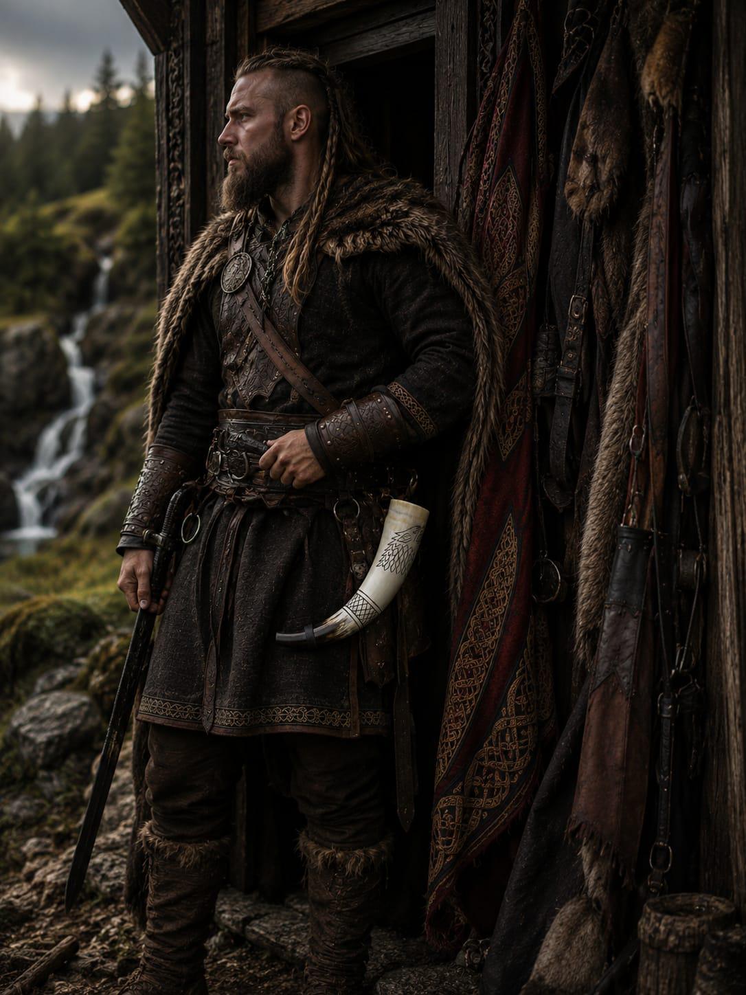 Viking Wolf Weapon Replica - Norse Viking War Horn, Handmade Engraved Wolf Ox Horn, Leather Strap