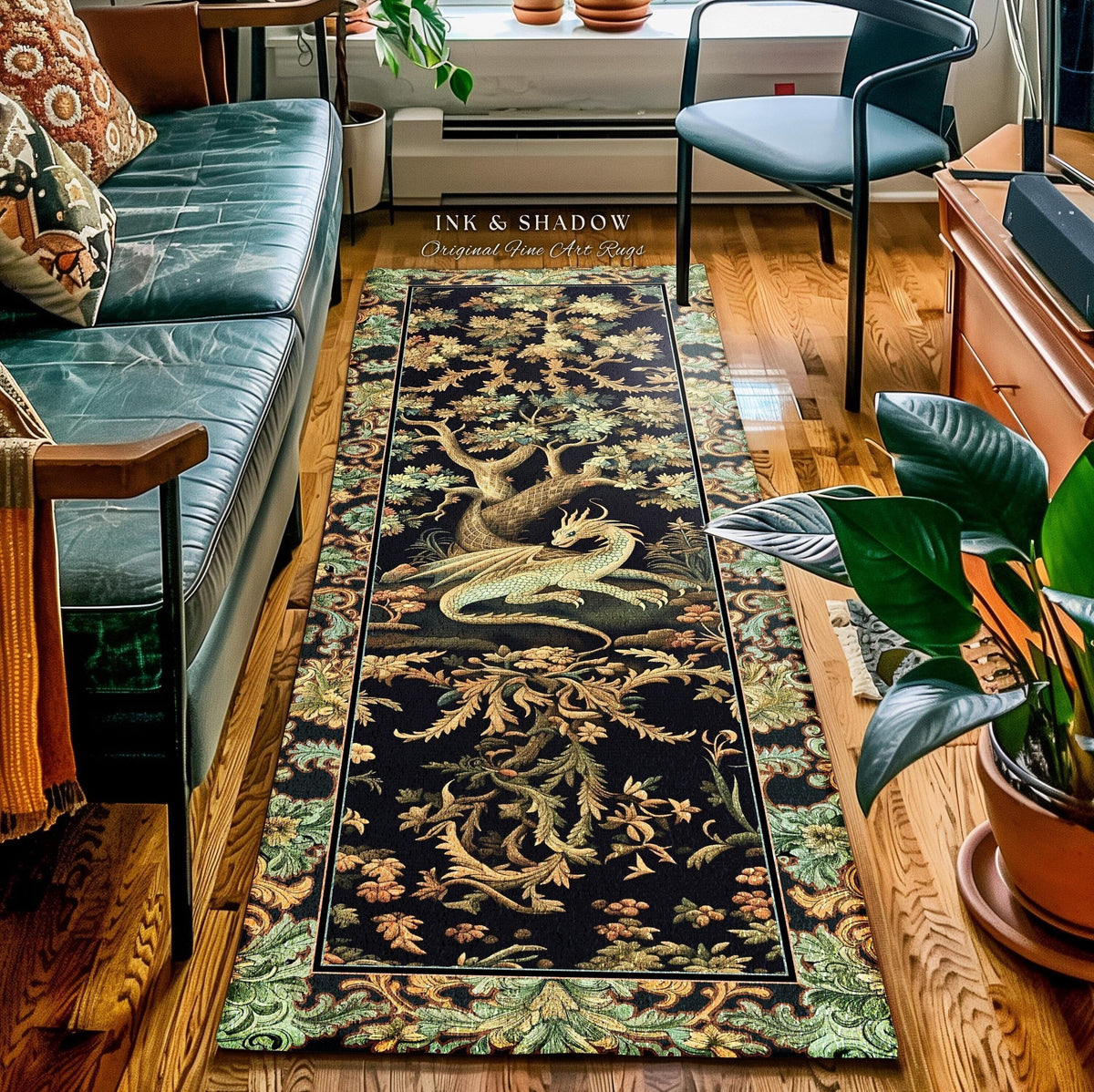 Viking Rug - Viking Axe Runner Rug: Blue Celtic Knot Carpet, Nordic Warrior Pattern, Fantasy Decor