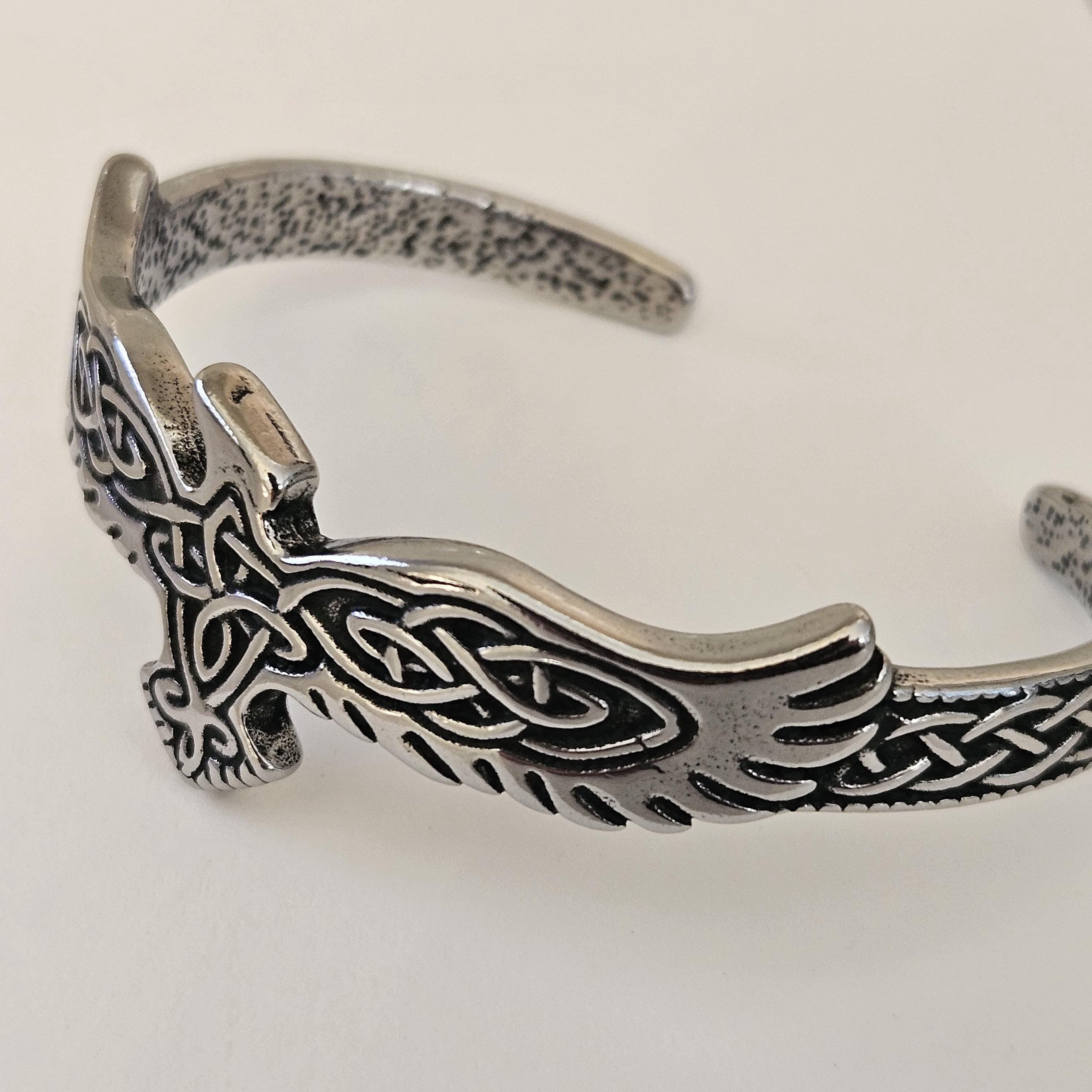 Viking Raven Bracelet - Celtic Raven Stainless Steel Cuff Bracelet, Norse Bracelet, Stainless Steel