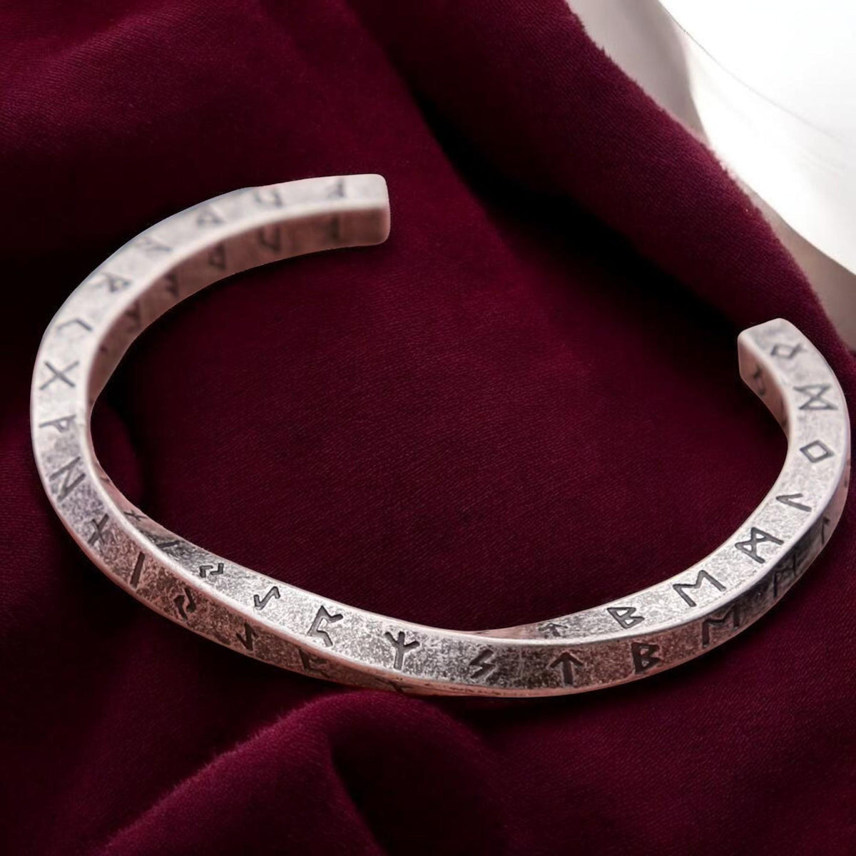 Viking Rune Bracelet, Stainless Steel Norse Cuff, Adjustable Nordic Bangle, Pagan Jewelry Gift for
