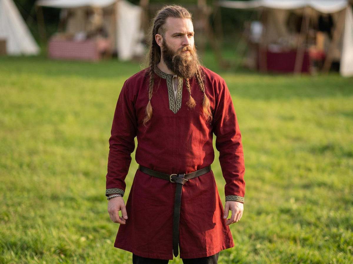 Viking T-Shirt - Embroidered Viking Tunic: Pure Lambs wool with cotton Lining, Reenactment Garb