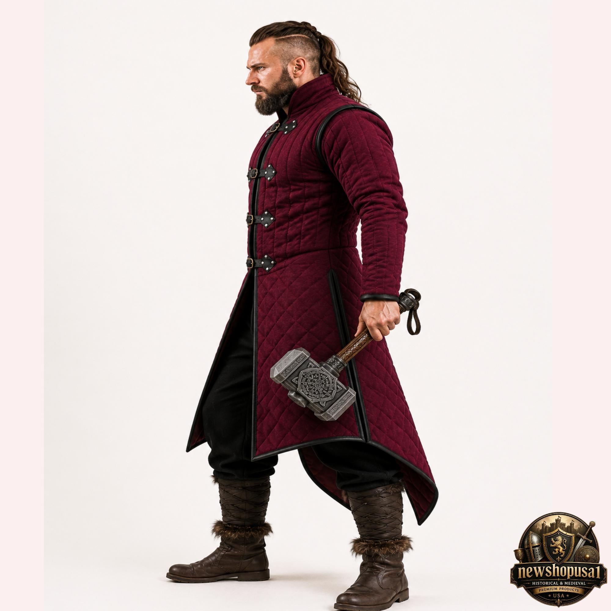 Viking Jacket - Wine Medieval Gambeson Coat for Men – Quilted Viking Armor Jacket