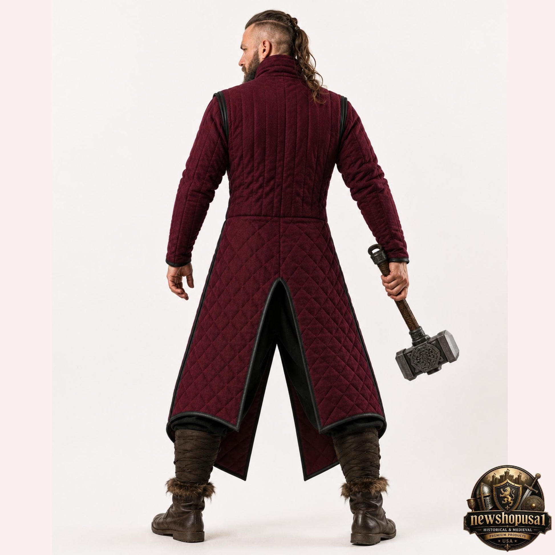 Viking Jacket - Wine Medieval Gambeson Coat for Men – Quilted Viking Armor Jacket
