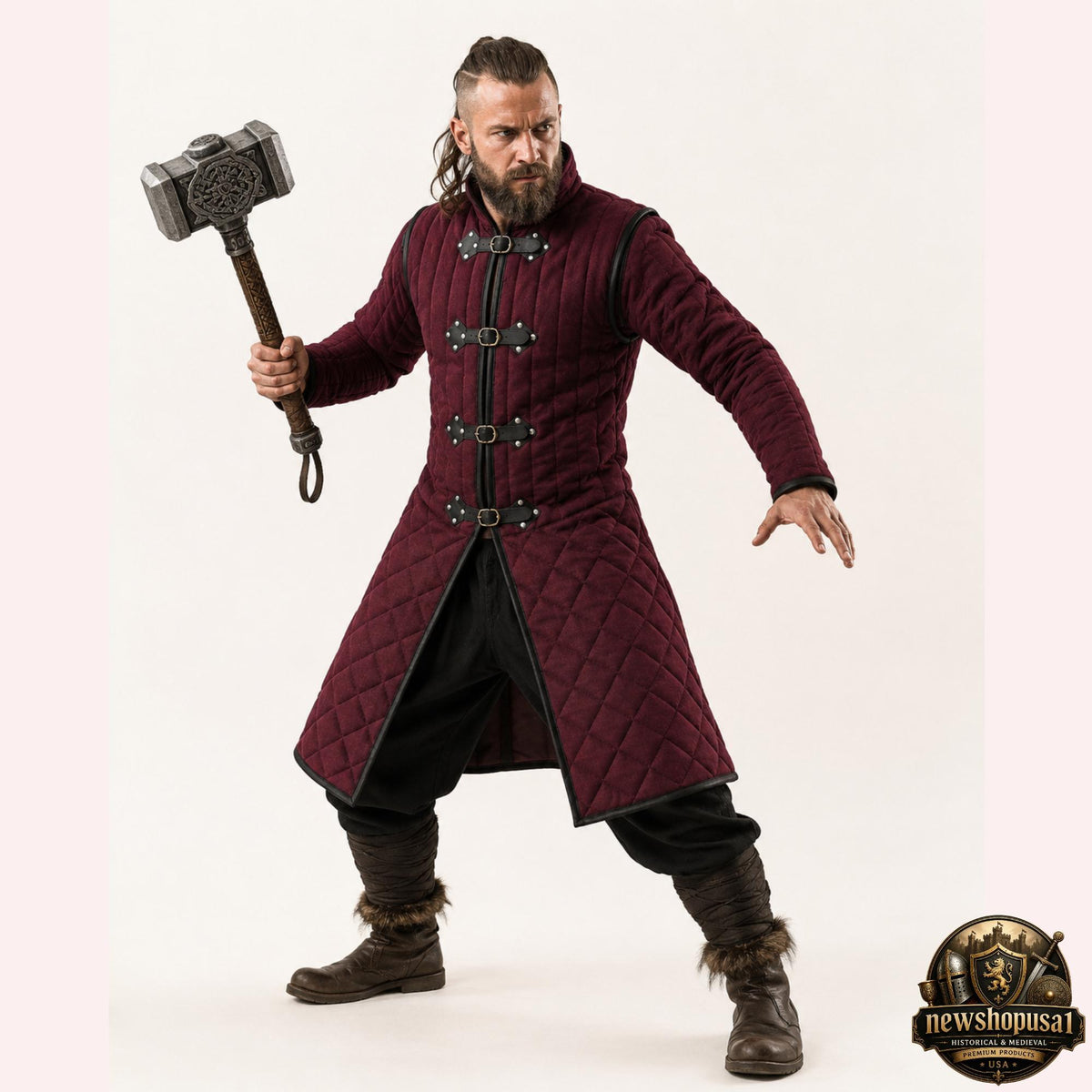 Viking Jacket - Wine Medieval Gambeson Coat for Men – Quilted Viking Armor Jacket