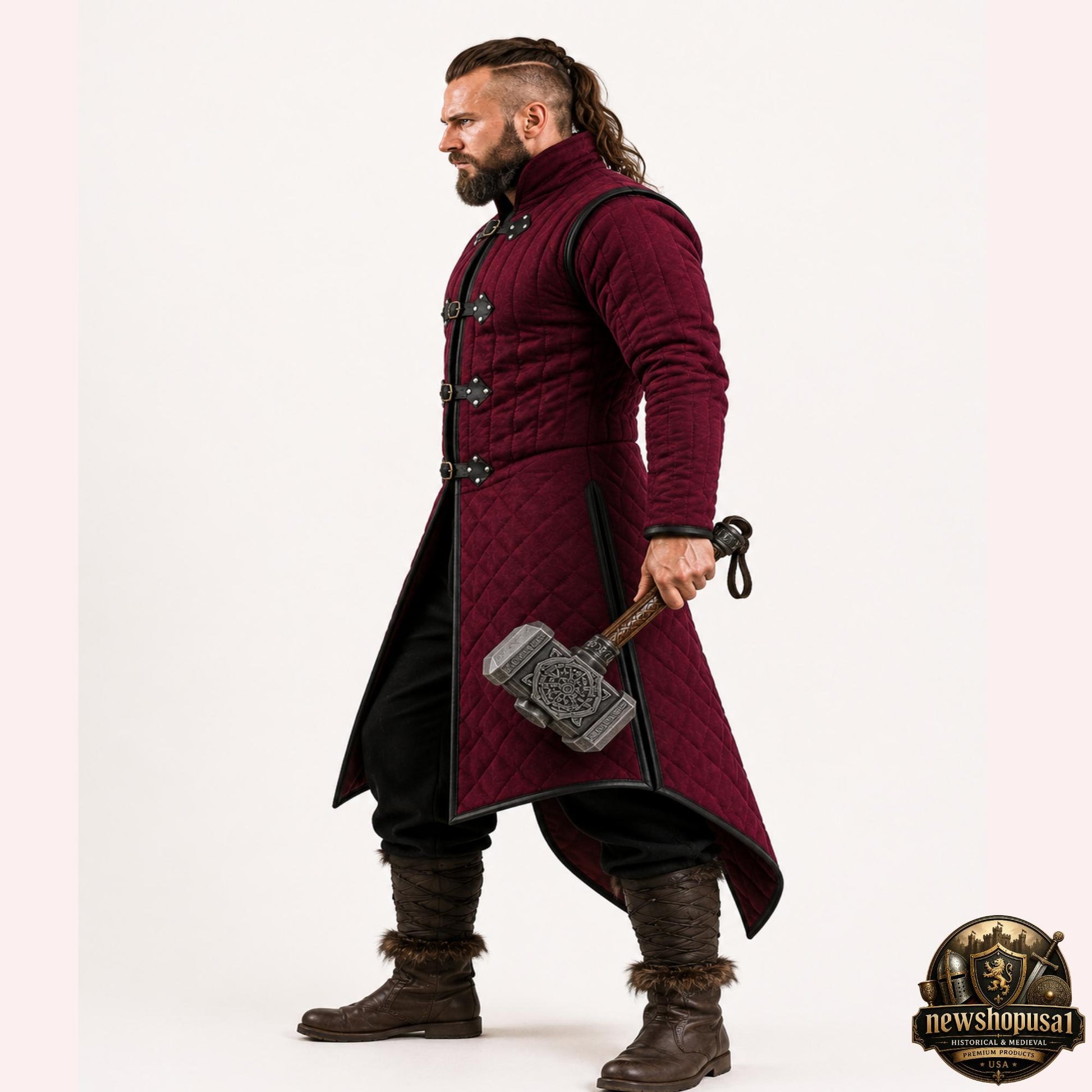 Viking Jacket - Wine Medieval Gambeson Coat for Men – Quilted Viking Armor Jacket