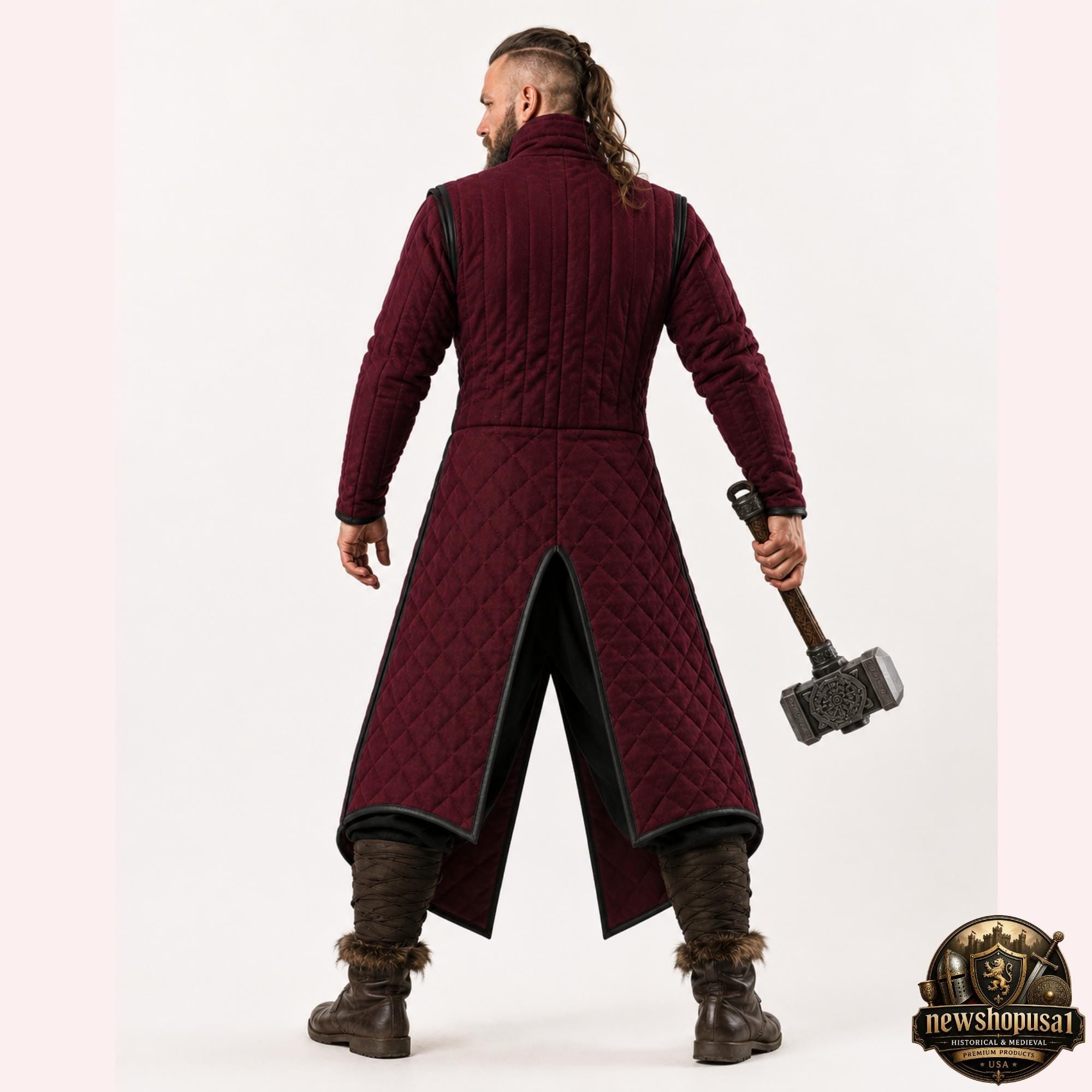 Viking Jacket - Wine Medieval Gambeson Coat for Men – Quilted Viking Armor Jacket