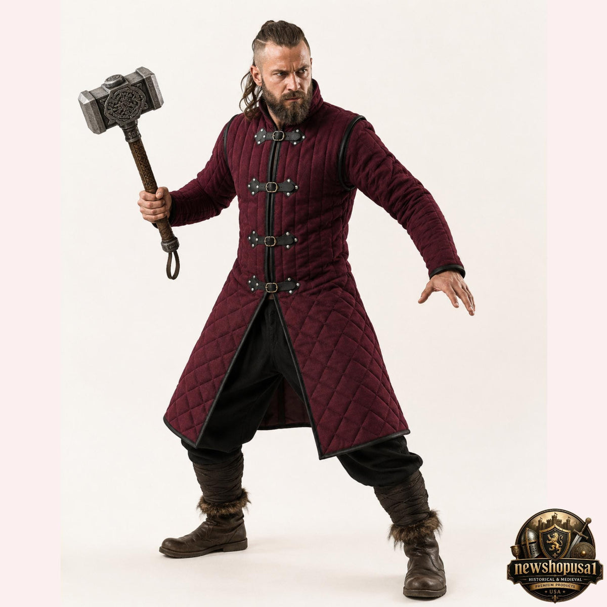 Viking Jacket - Wine Medieval Gambeson Coat for Men – Quilted Viking Armor Jacket