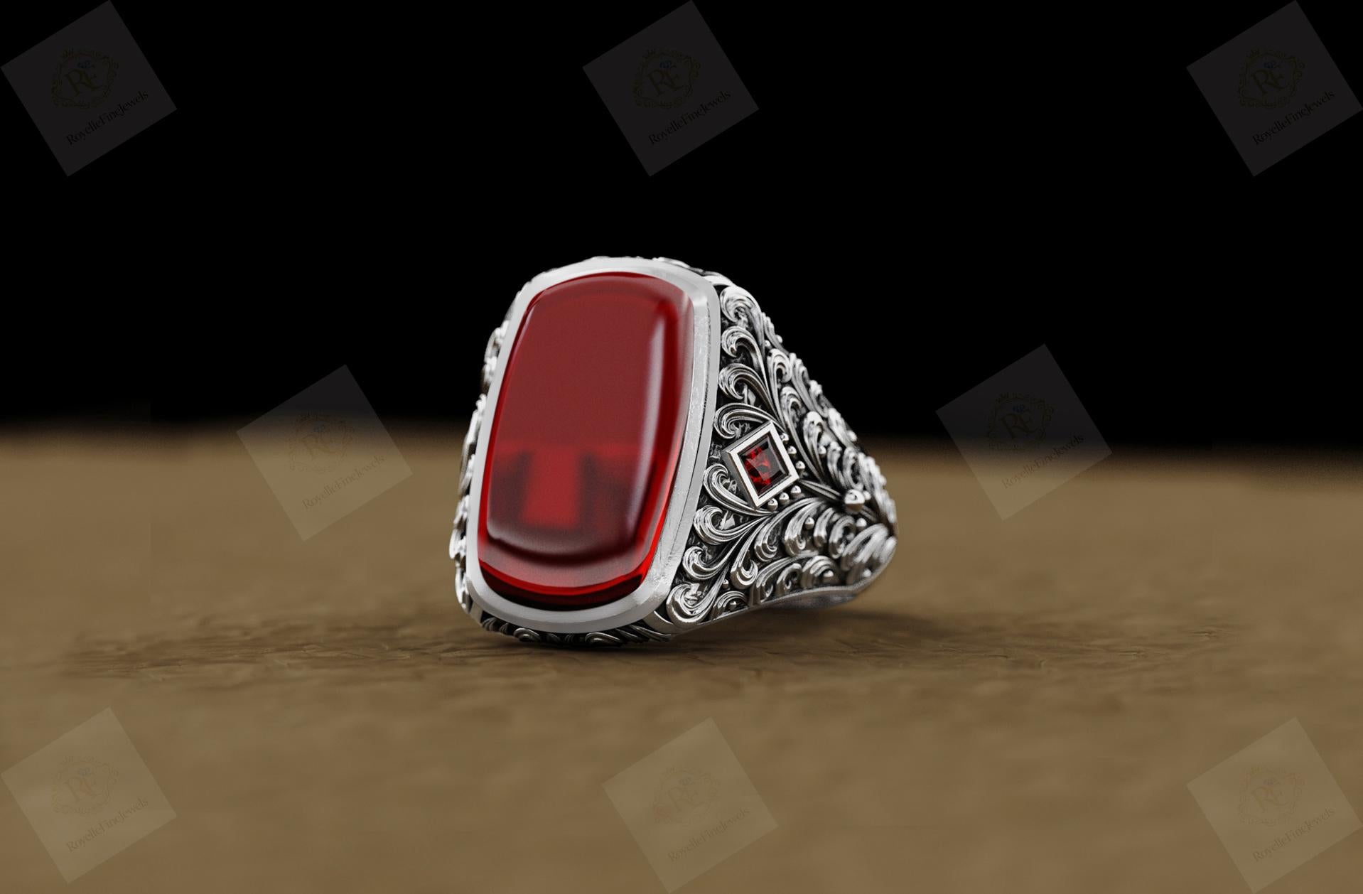 Viking Ring - 14k gold dwarven ring, brutalist signet ruby gemstone ring, fantasy viking nordic