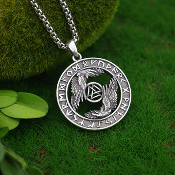 Viking Valknut Necklace - Sterling Silver Viking Valknut Raven Pendant: Norse Amulet Necklace