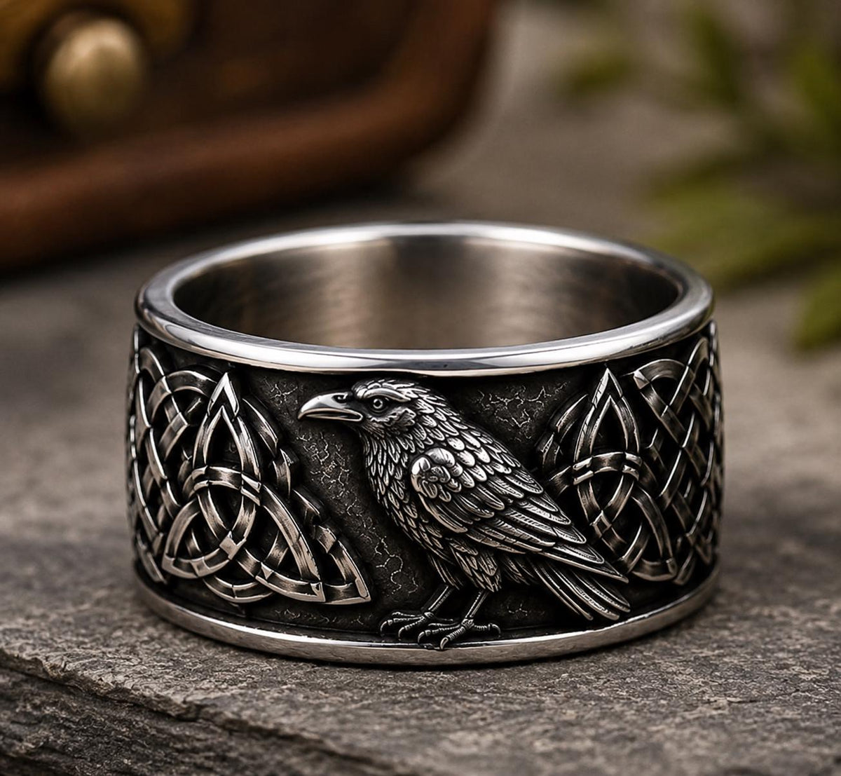 Viking Raven Ring - Raven Celtic Knot Ring, Viking Raven Band, Oxidized Silver Ring, Norse Celtic