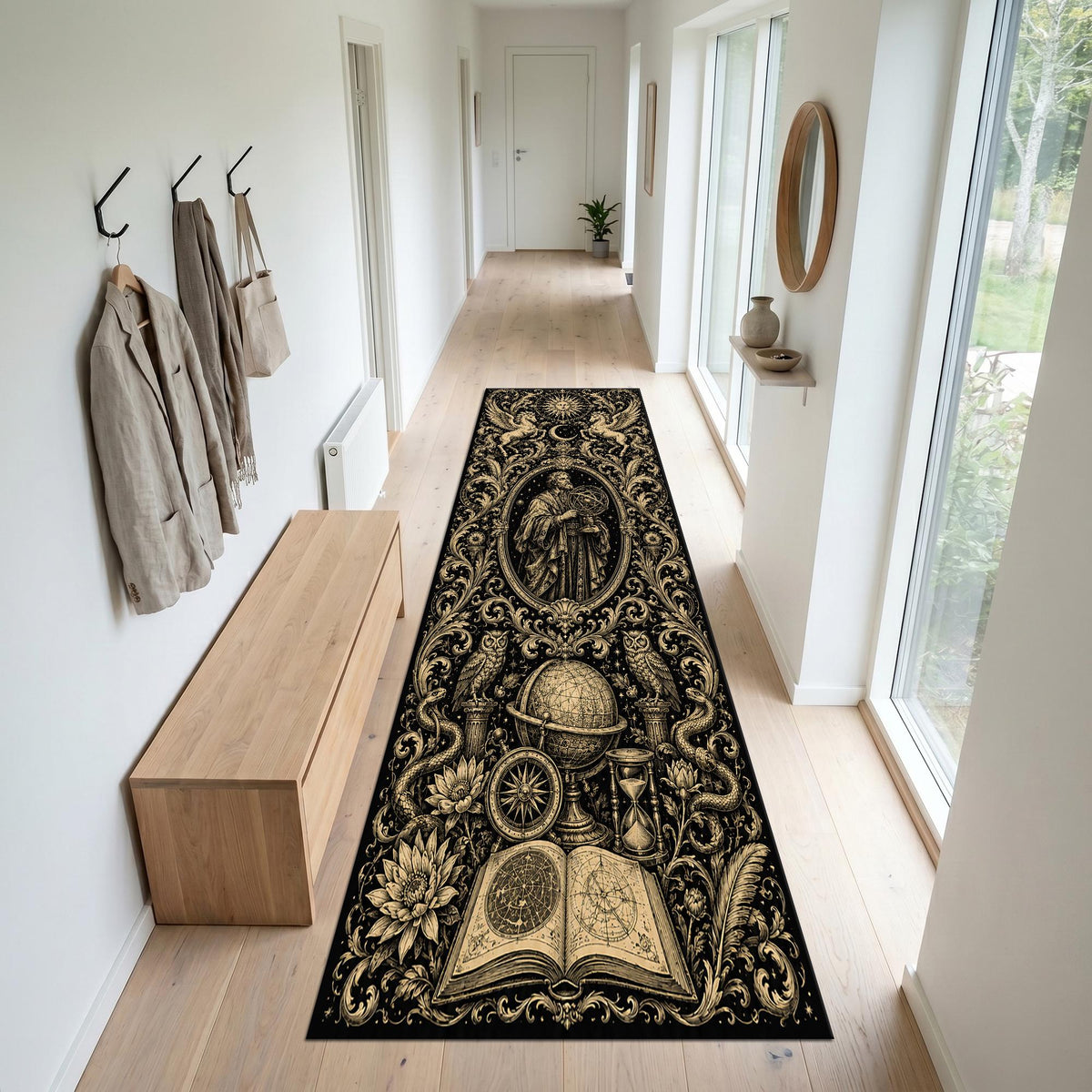 Viking Rug - Viking Axe Runner Rug: Blue Celtic Knot Carpet, Nordic Warrior Pattern, Fantasy Decor