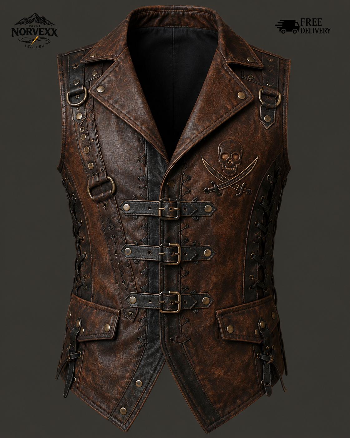 Viking Jacket - Handmade Viking Leather Jacket for Men Norse Warrior Fur Collar Coat, Medieval