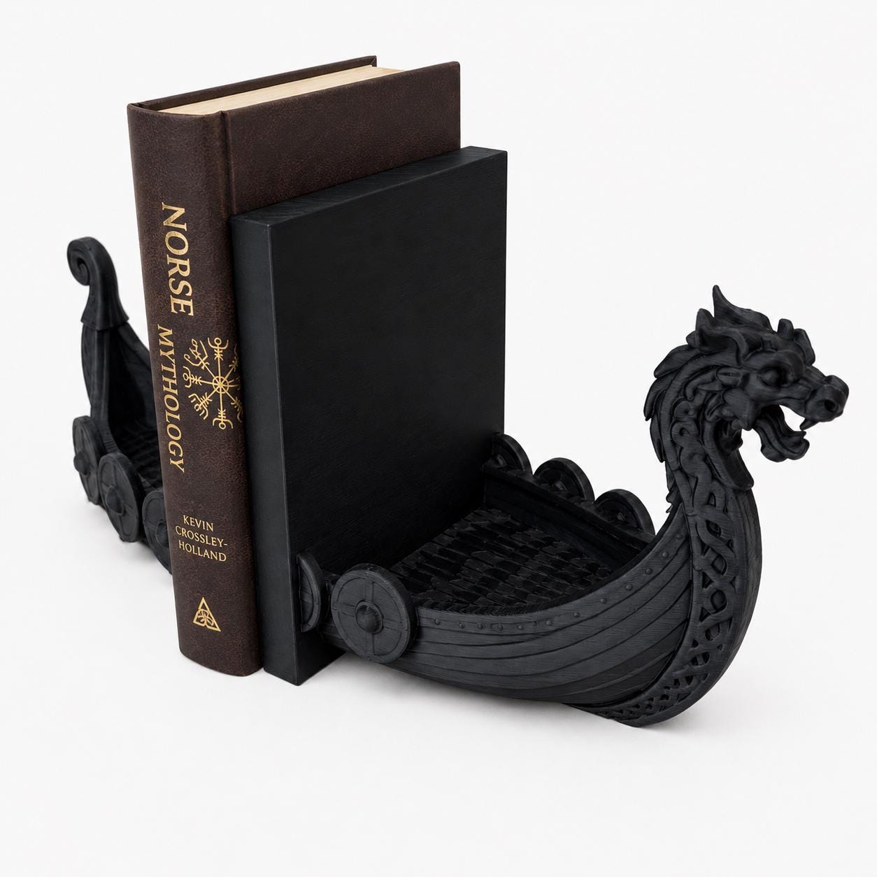 Viking Longship Home Decor - Viking Ship Bookends Set of 2, Norse Dragon Book Ends, Viking Longship