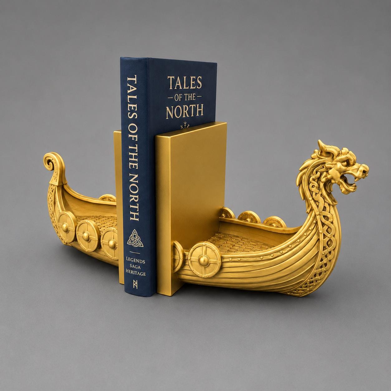 Viking Longship Home Decor - Viking Ship Bookends Set of 2, Norse Dragon Book Ends, Viking Longship