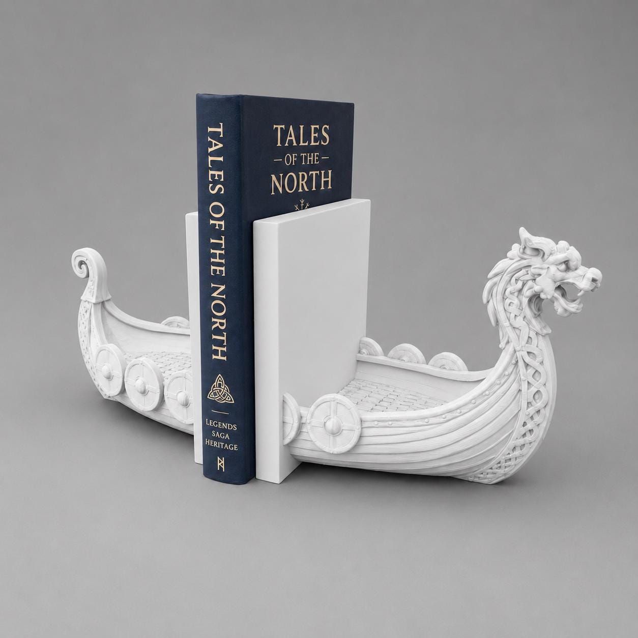 Viking Longship Home Decor - Viking Ship Bookends Set of 2, Norse Dragon Book Ends, Viking Longship