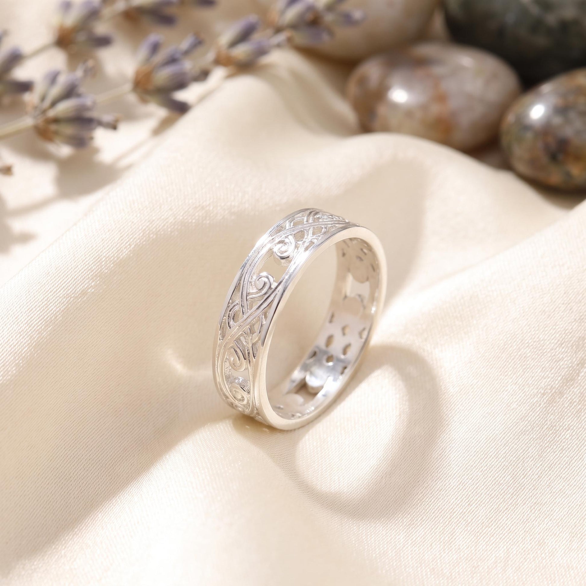 Viking Rune Ring - Engraved Viking Rune Ring, Hammered Sterling Silver Futhark Band, Ancient Norse