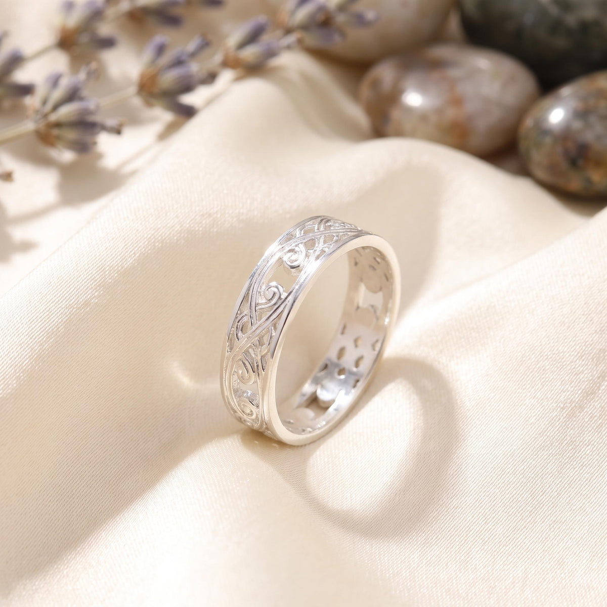 Viking Rune Ring - Engraved Viking Rune Ring, Hammered Sterling Silver Futhark Band, Ancient Norse