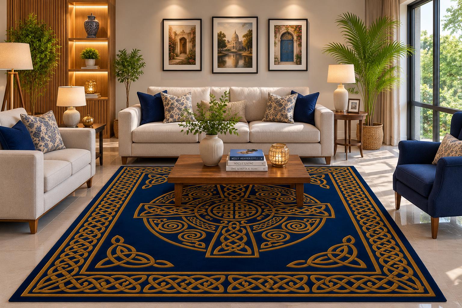 Viking Valknut Rug - Black Gold Norse Raven Viking Area Rug, Open Book Valknut Carpet, Celtic Knot