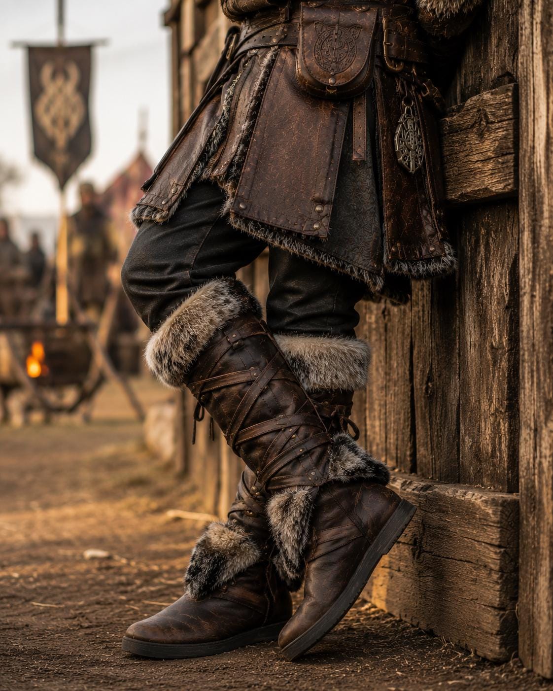 Viking Boots - Handmade Viking Fur Leather Boots for Men, Medieval Cosplay Boots, Renaissance Faire