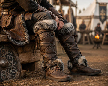 Viking Boots - Handmade Viking Fur Leather Boots for Men, Medieval Cosplay Boots, Renaissance Faire