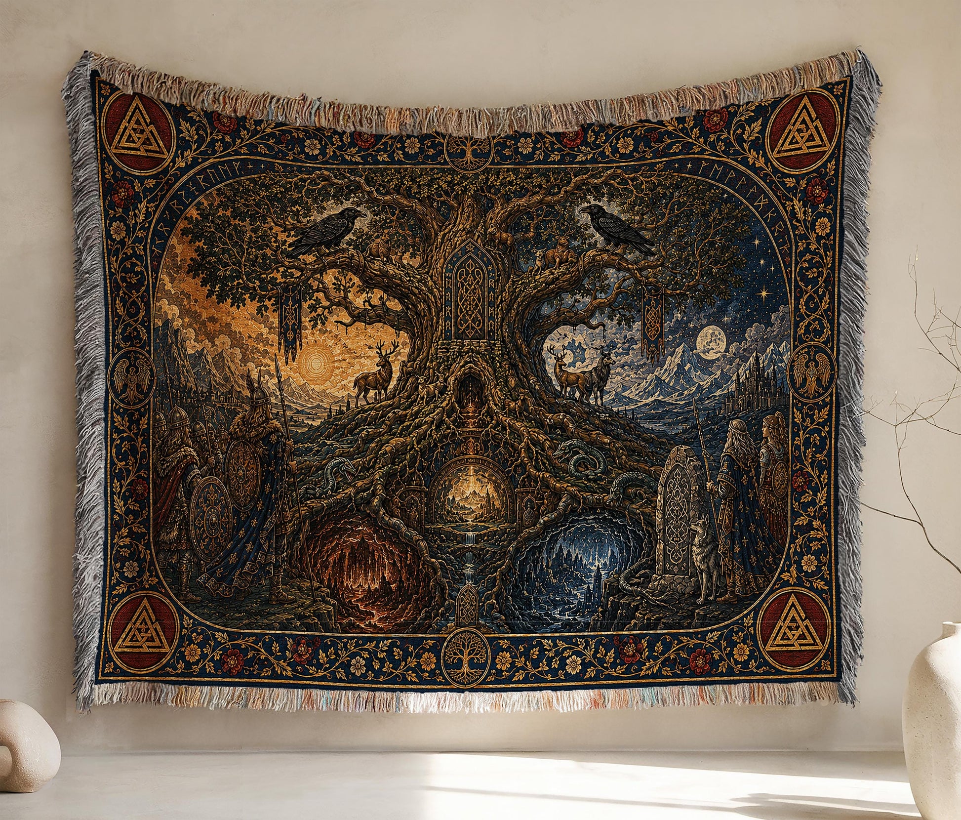 Viking Odin Blanket - Dark Fantasy Odin Woven Blanket, Norse God Viking Wall Art, Gothic Man Cave