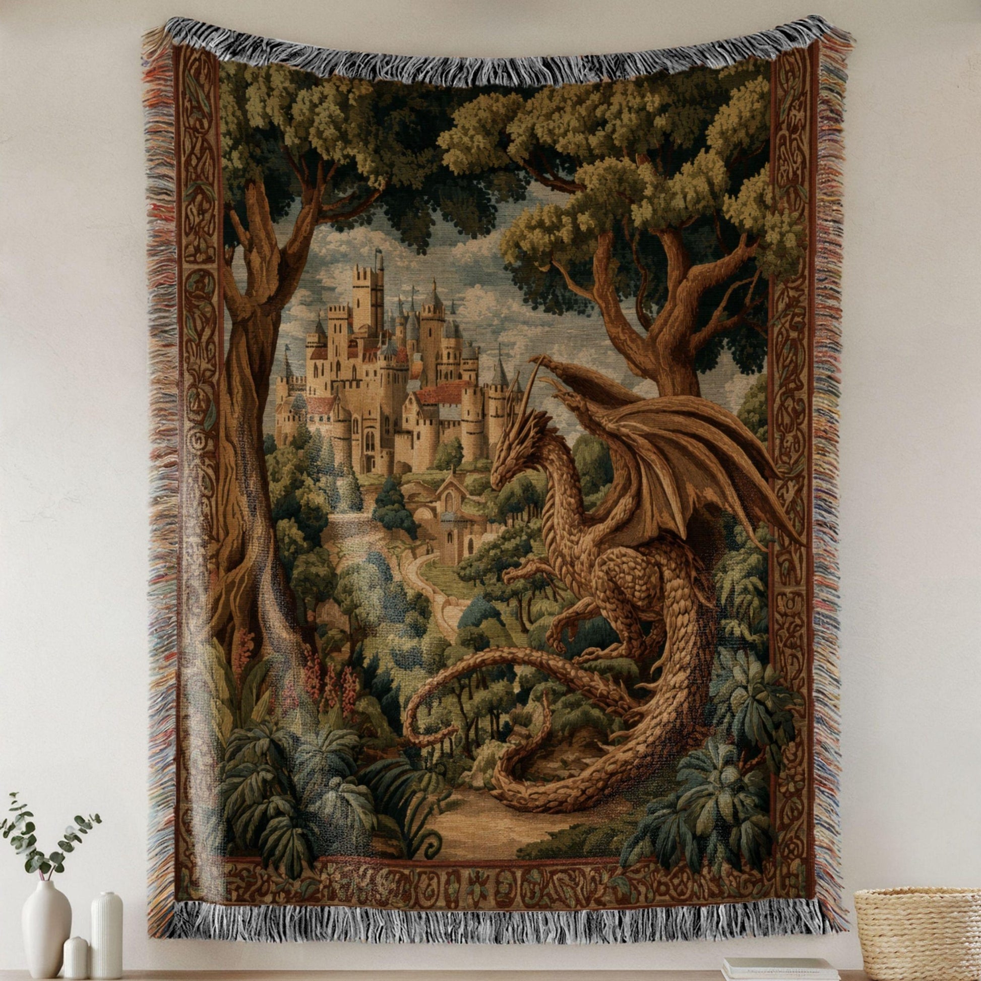 Viking Raven Blanket - Viking Longship Tapestry Wall Hanging Norse Raven Fjord Wall Art Large Wall