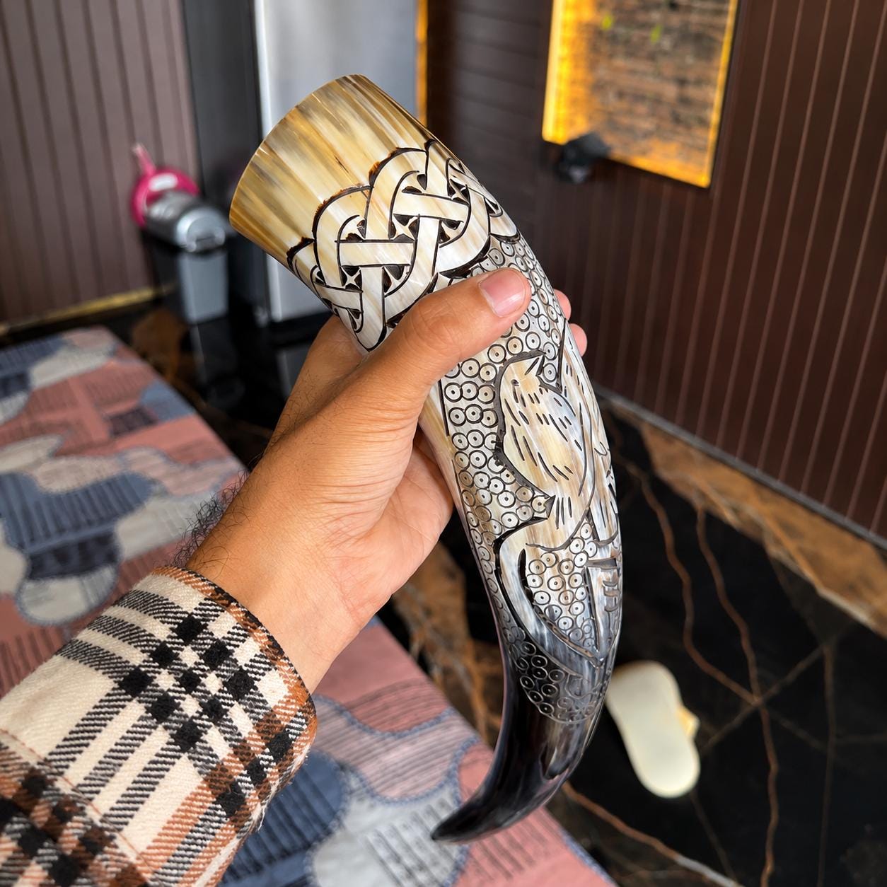 Viking Mug - Handmade Viking Horn Mug, Authentic Natural Ox Horn Tankard, 8 oz Drinking Mug for