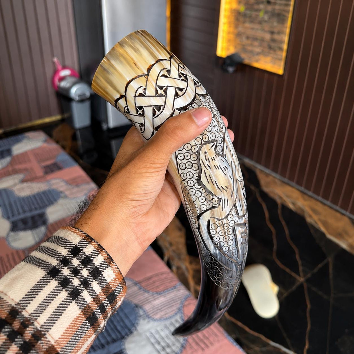 Viking Mug - Handmade Viking Horn Mug, Authentic Natural Ox Horn Tankard, 8 oz Drinking Mug for