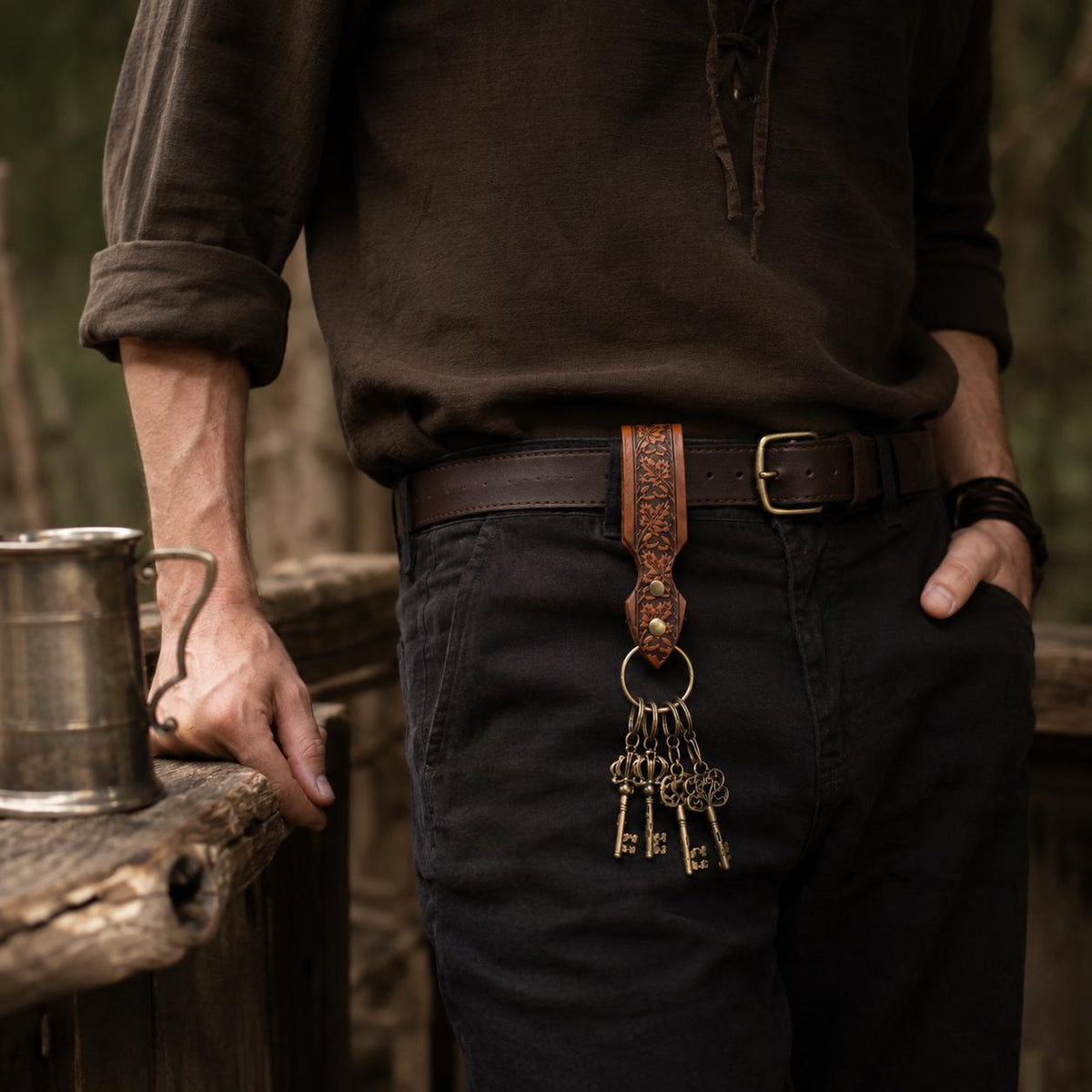 Viking Ring - Medieval Leather Belt Key Holder, Renaissance Keychain Belt Loop, Viking Cosplay