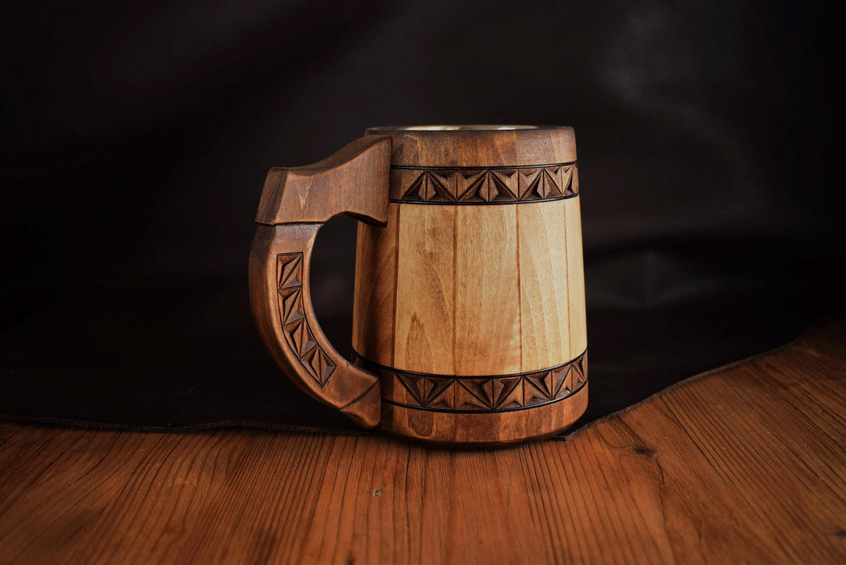 Viking Mug - Personalized Viking Tankard, Wooden Beer Mug, Celtic Knots, Engraved groomsman Cup