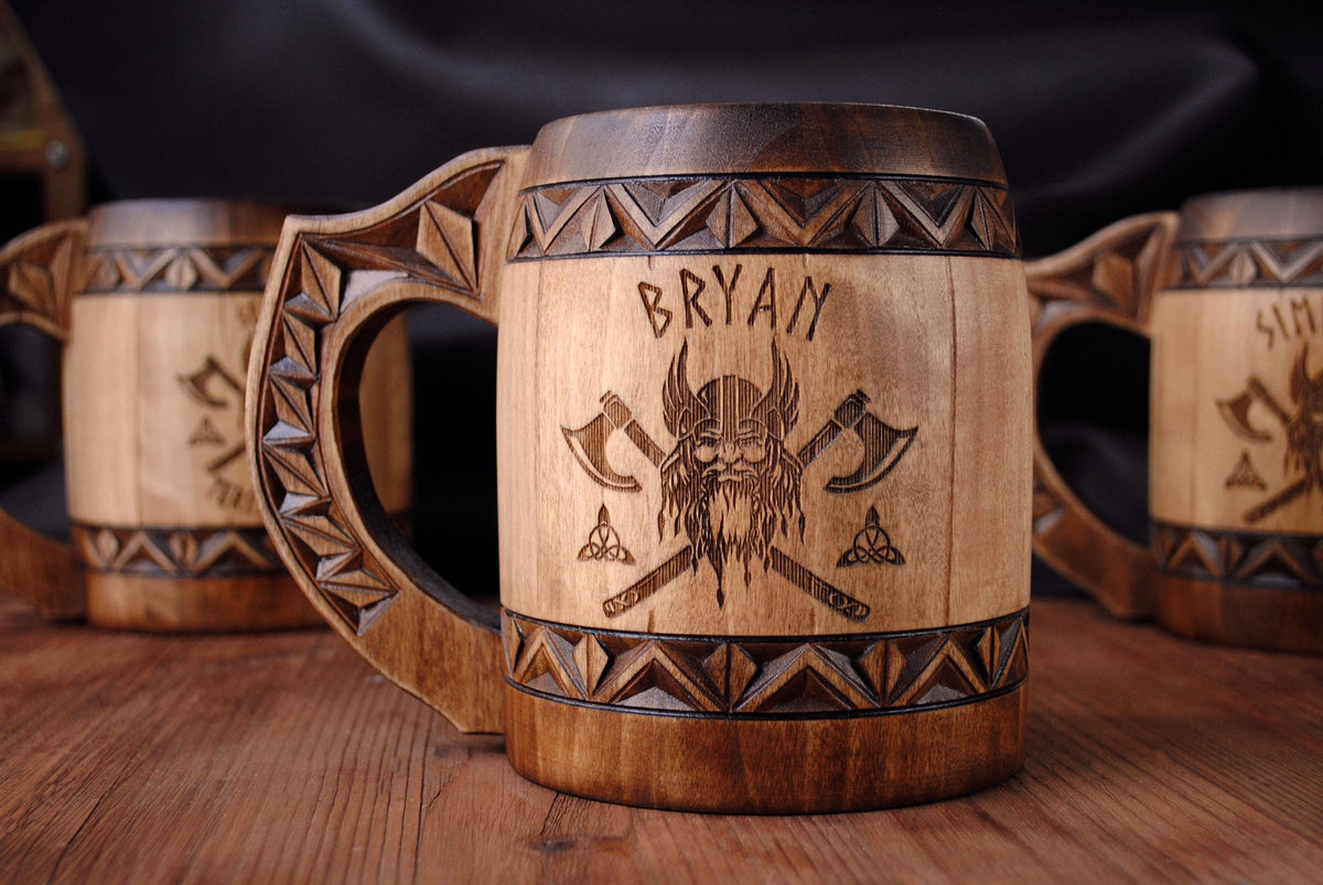 Viking Mug - Viking Axe Handle Beer Mug, Handmade Nordic Warrior Stainless Steel Tankard