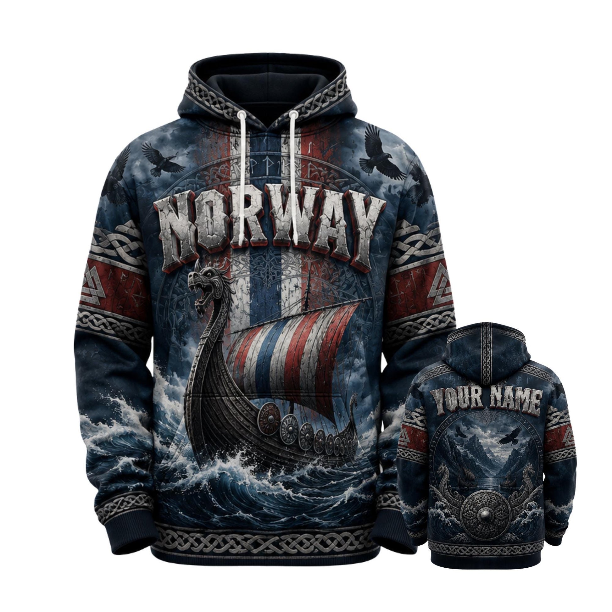 Viking Valknut Hoodie - Viking Runes Hoodie with Vegvisir Compass, Valknut Symbols, Norse Mythology