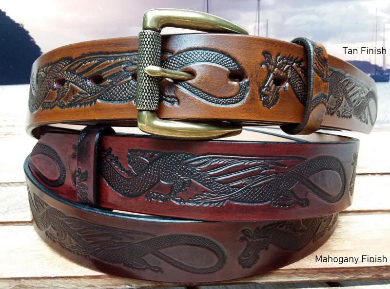 Viking Wolf Leather Accessory - Viking Tooled Leather Belt Fenrir Tyr Design