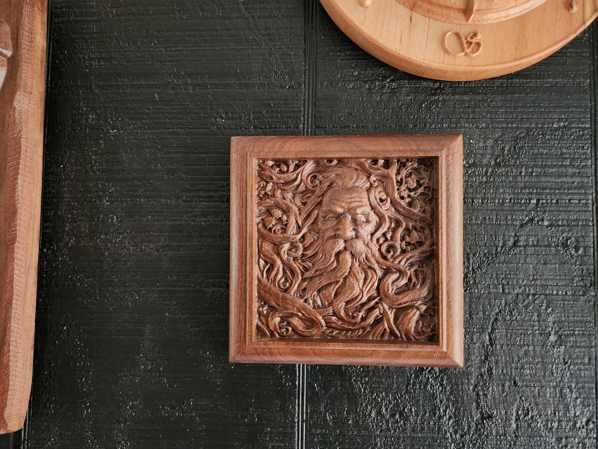 Viking Home Decor - Black Walnut Celtic Dragon Wood Carving – Norse Viking Wall Art