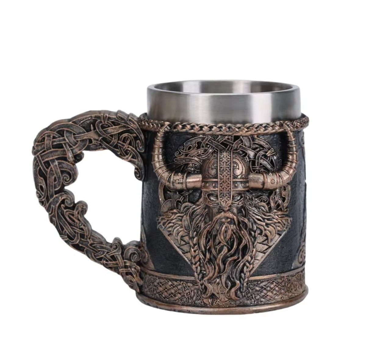 Viking Mug - Norse Warrior & Dragon Handle Stainless Steel Ale Mug