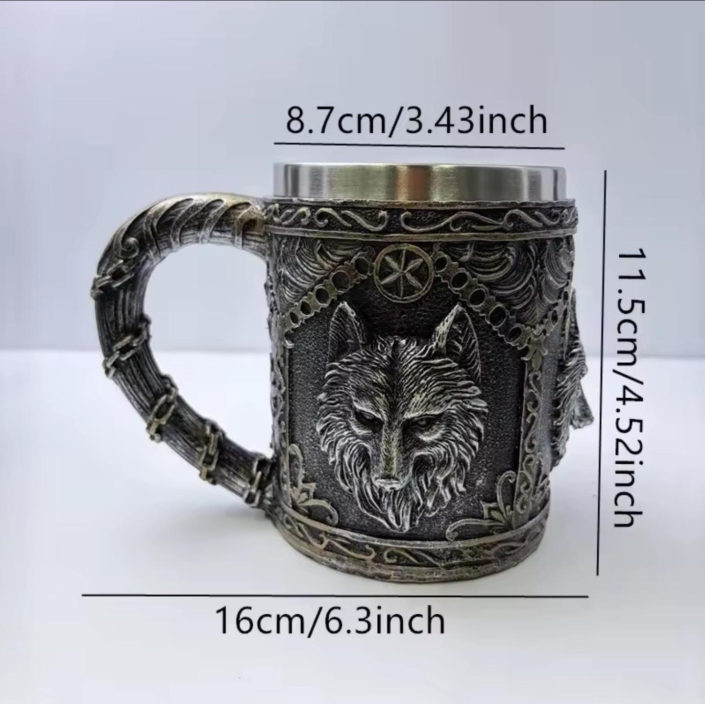 Viking Mug - Norse Warrior & Dragon Handle Stainless Steel Ale Mug