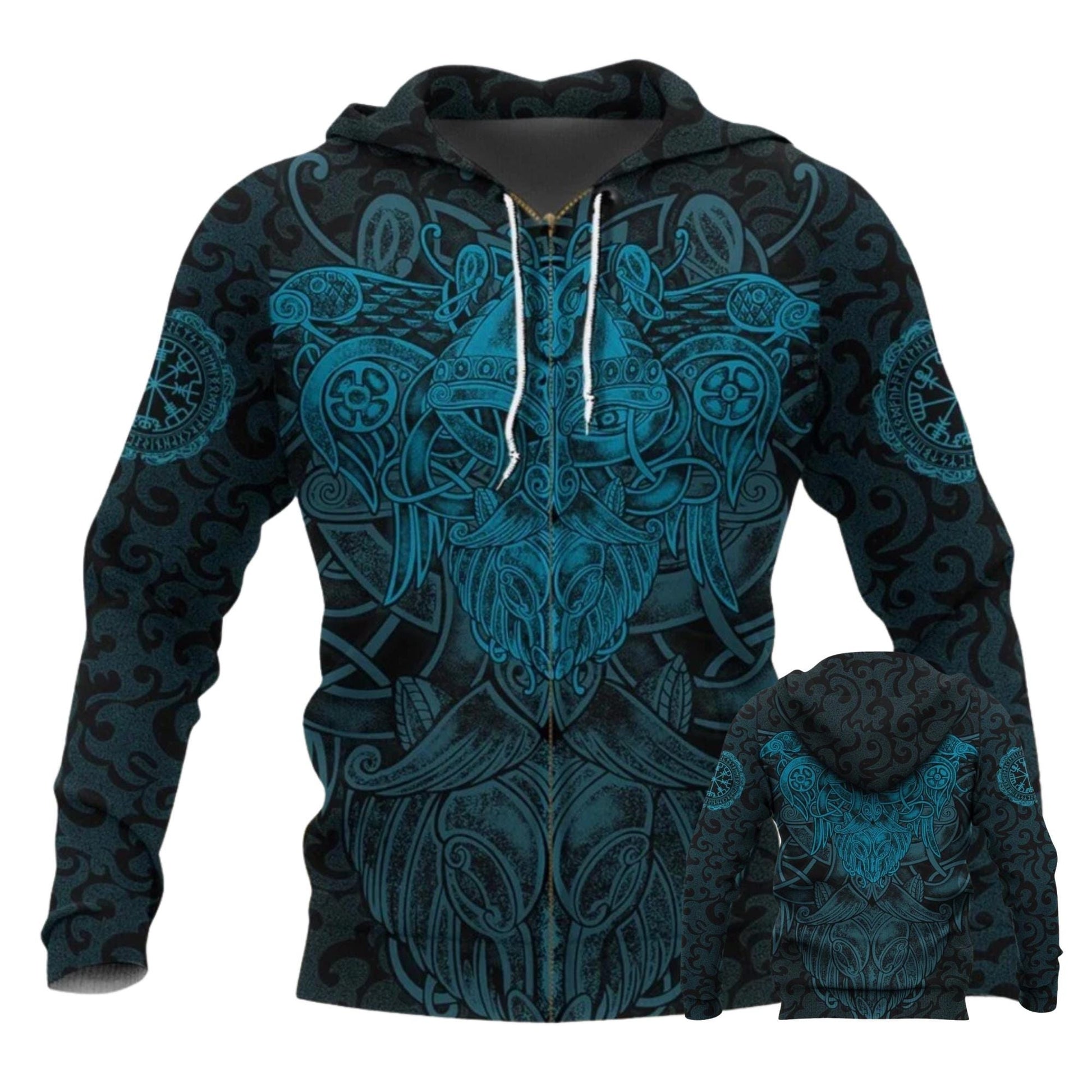 Viking Wolf Hoodie - Viking Zip Hoodie, Norse Wolf 3D Hoodie, Custom Name Midweight Jacket Gift