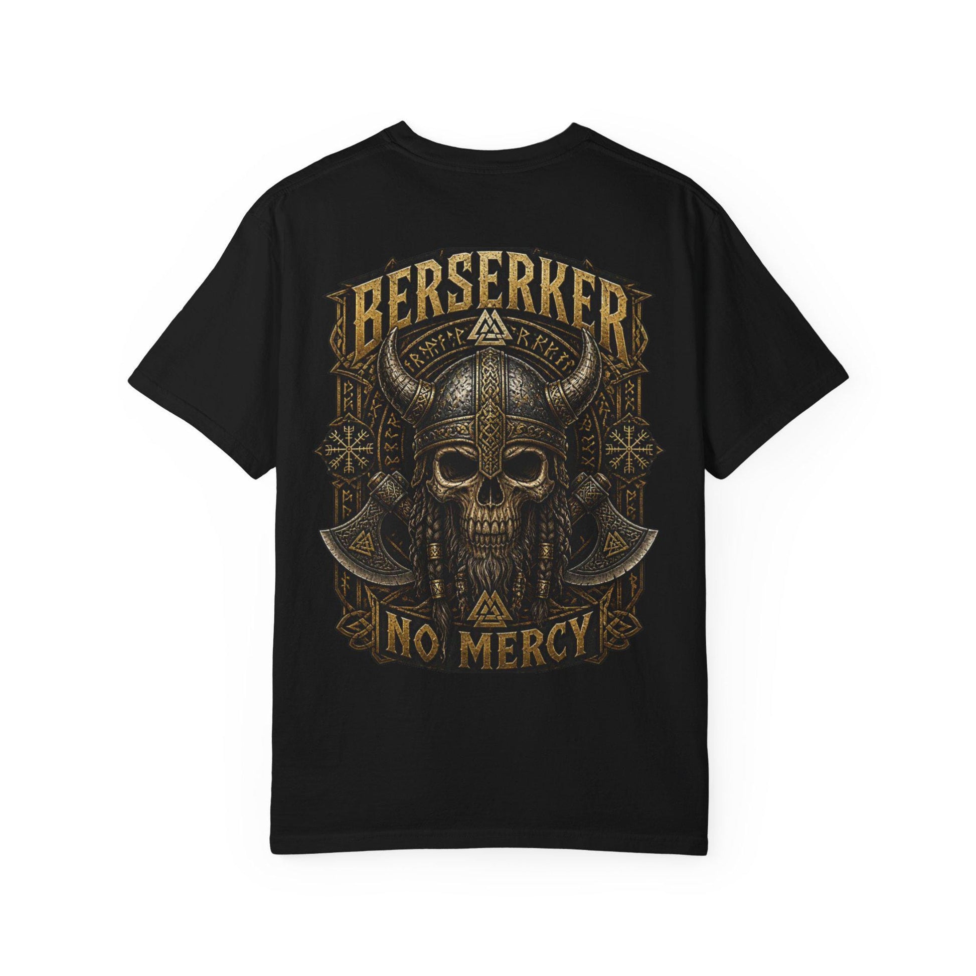 Viking T-Shirt - Berserker Skull Viking Helmet No Mercy T-shirt, Norse Warrior Design