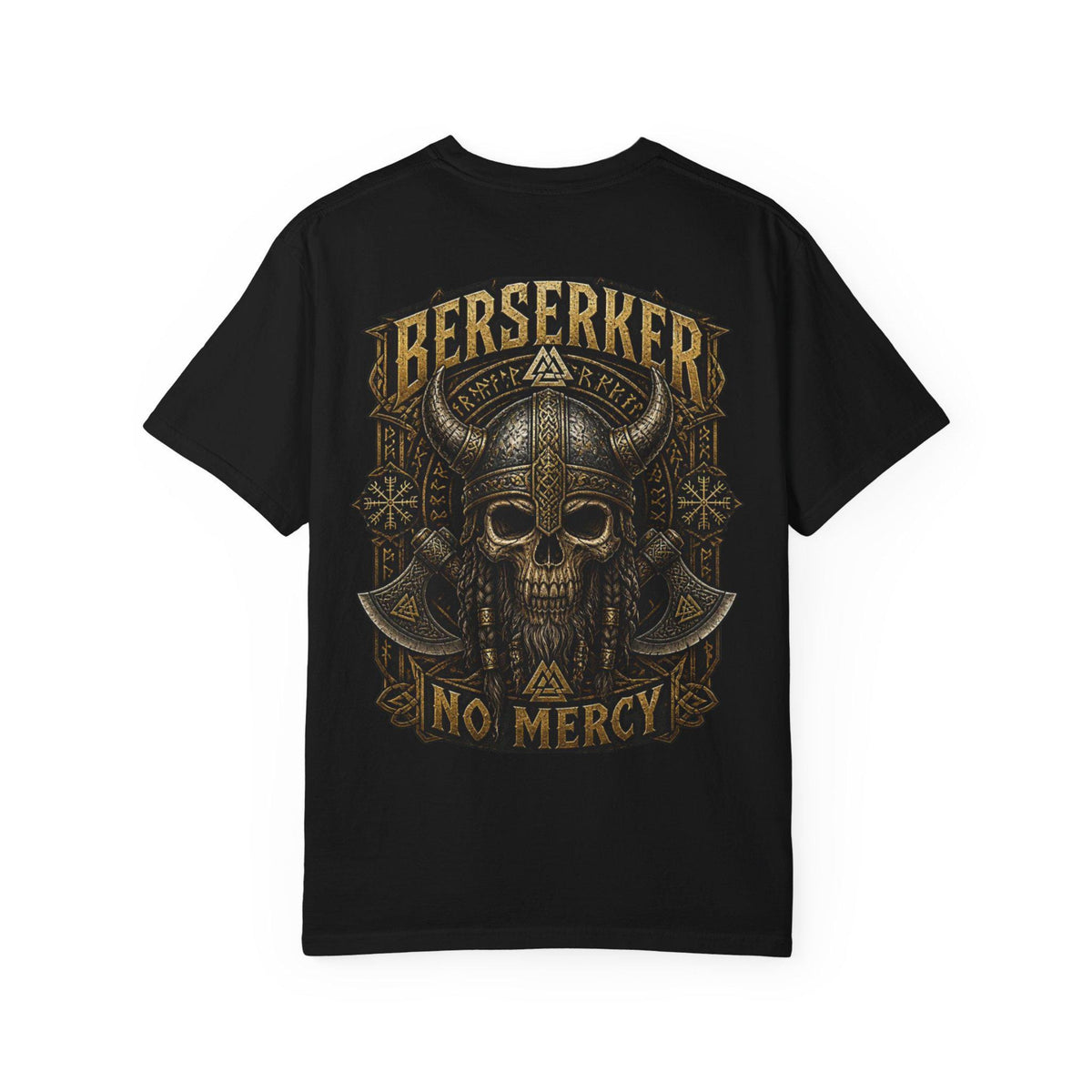 Viking T-Shirt - Berserker Skull Viking Helmet No Mercy T-shirt, Norse Warrior Design