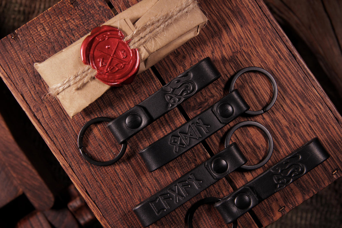 Viking Leather Accessory - Key fob "Head of Jormungandr". A personalized gift for Vikings.