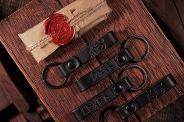 Viking Leather Accessory - Key fob "Head of Jormungandr". A personalized gift for Vikings.