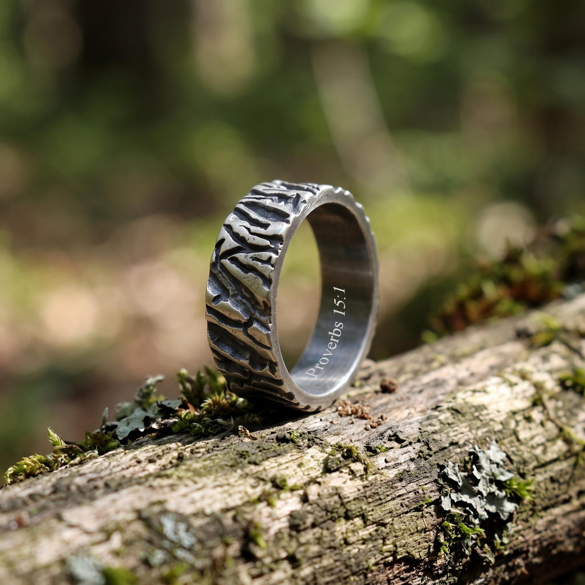 Viking Rune Ring - Engraved Viking Rune Ring, Hammered Sterling Silver Futhark Band, Ancient Norse