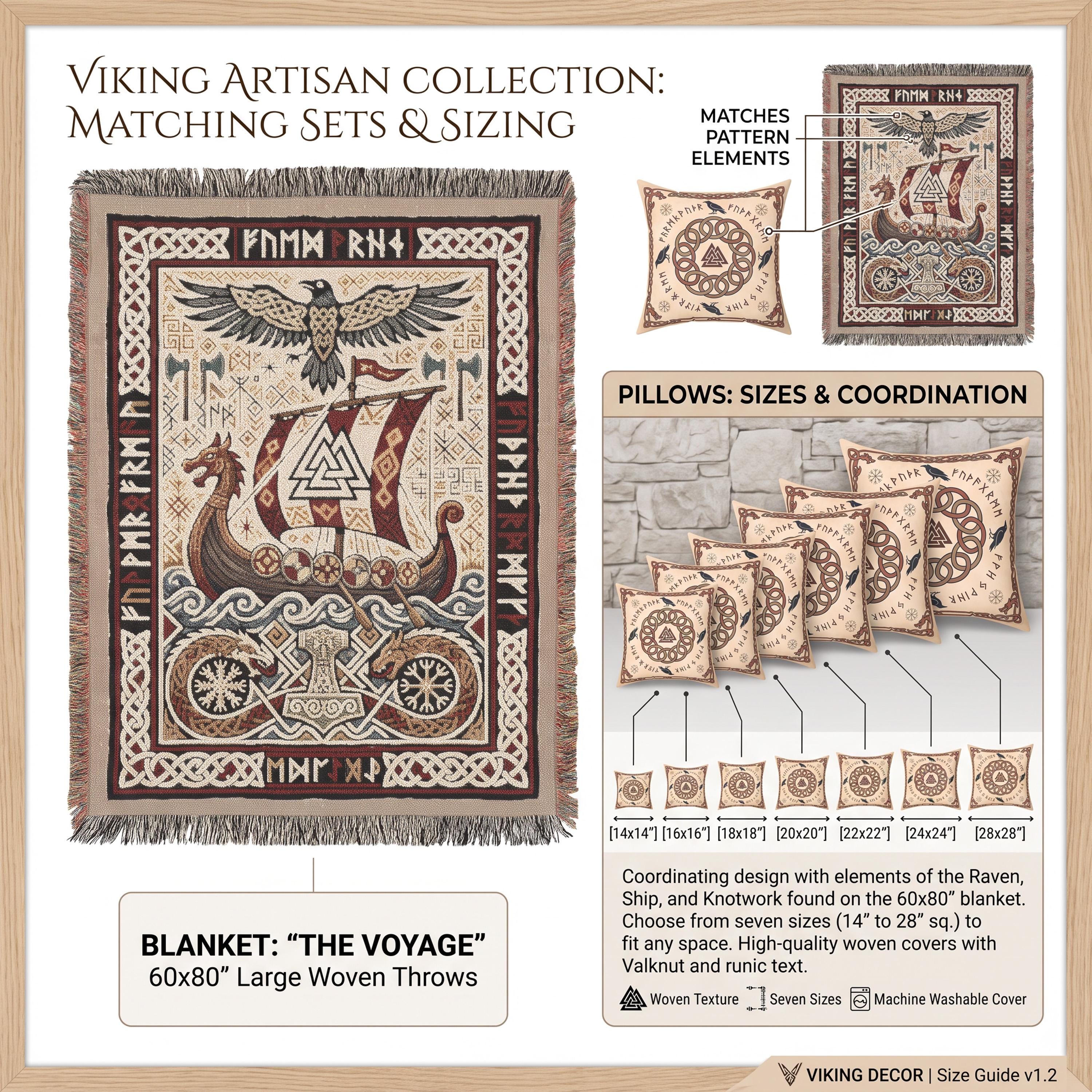 Viking Thor's Hammer Blanket - Viking Longship Woven Blanket, Norse Mythology Tapestry Throw