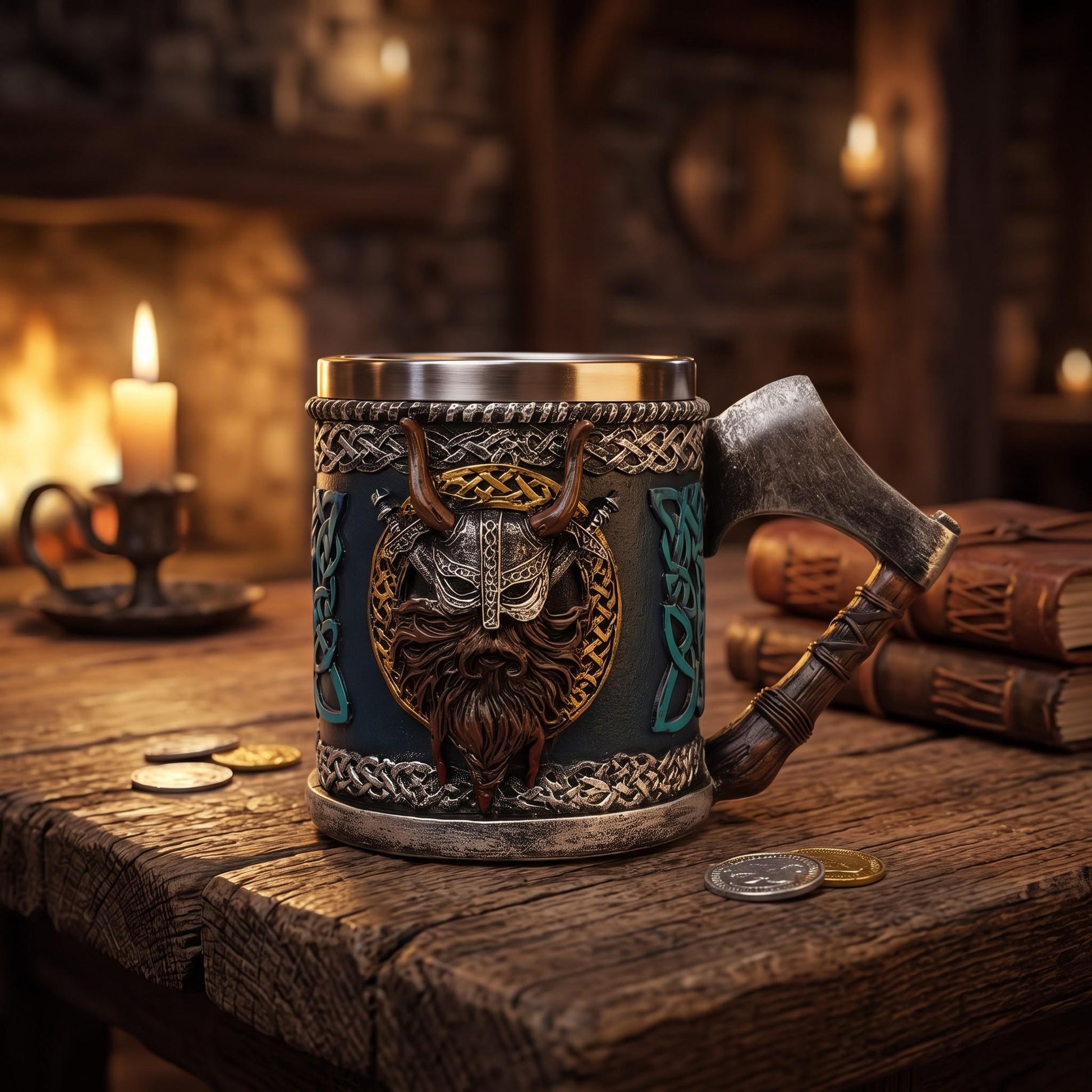 Viking Mug - Viking Axe Handle Tankard, Norse Warrior Beer Mug, Medieval Coffee Cup, Nordic